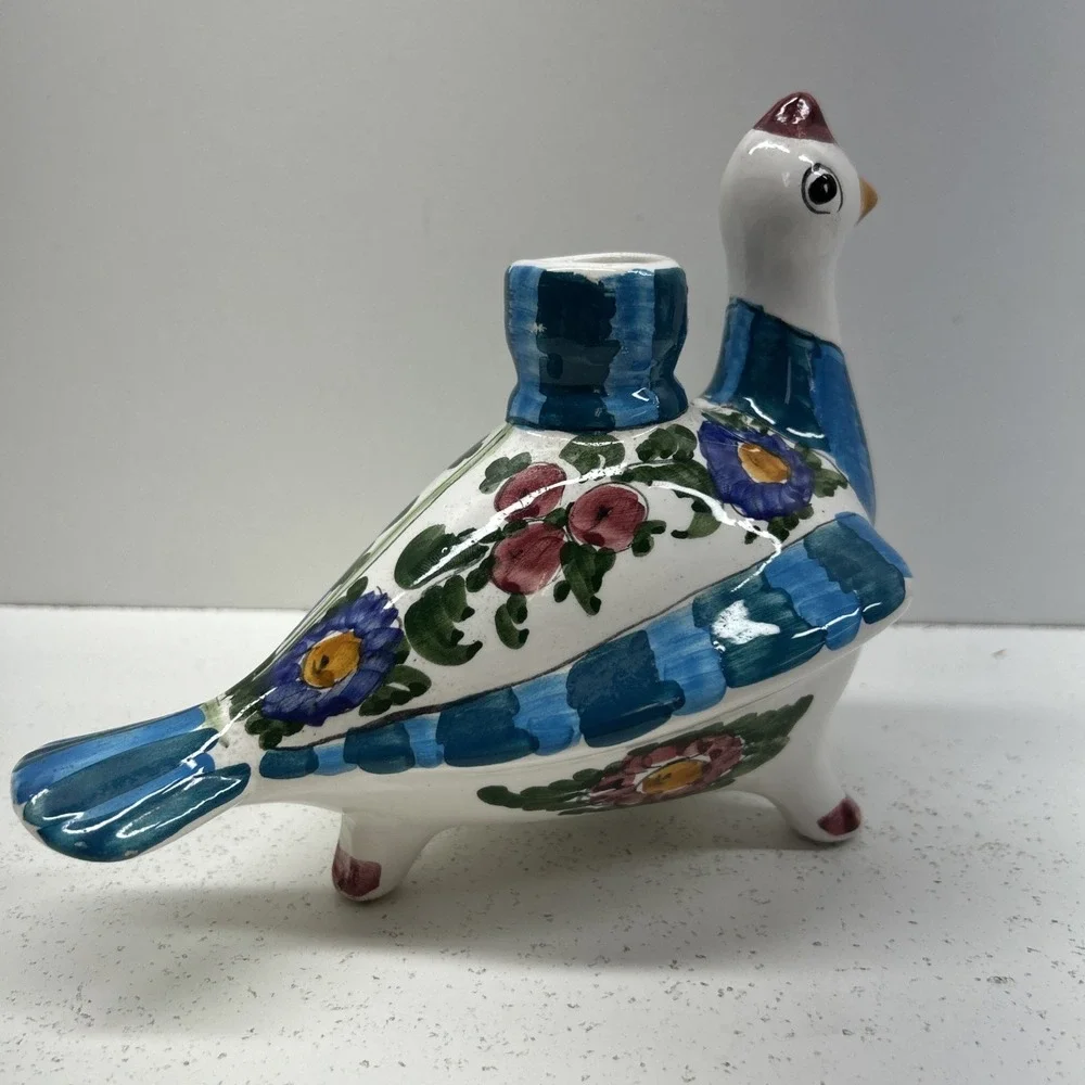 Vintage Skyros Greek Pottery Bird Candle Holder Hand Painted Folk Art Decor